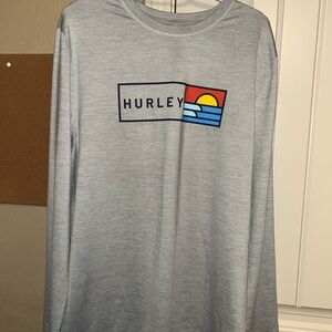 NWOT Hurley Light Gray Long Sleeve Tee with Sunset Panel